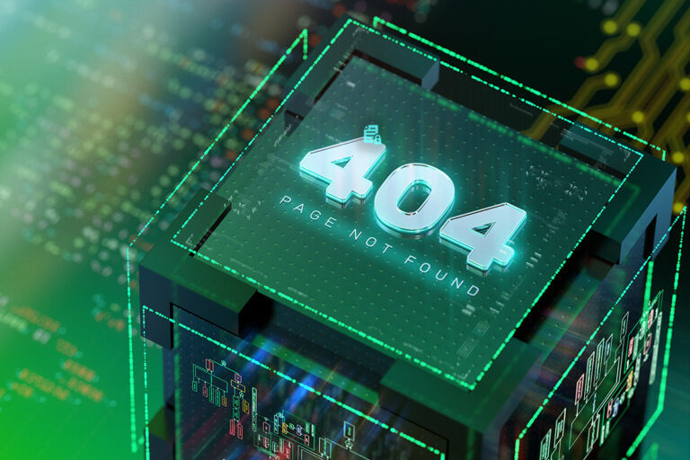 A stylized image of a computer processor with a glowing “404 Page Not Found” error, symbolizing a service outage.